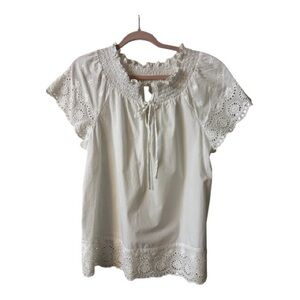 Cato‎ White Eyelet Size L Blouse